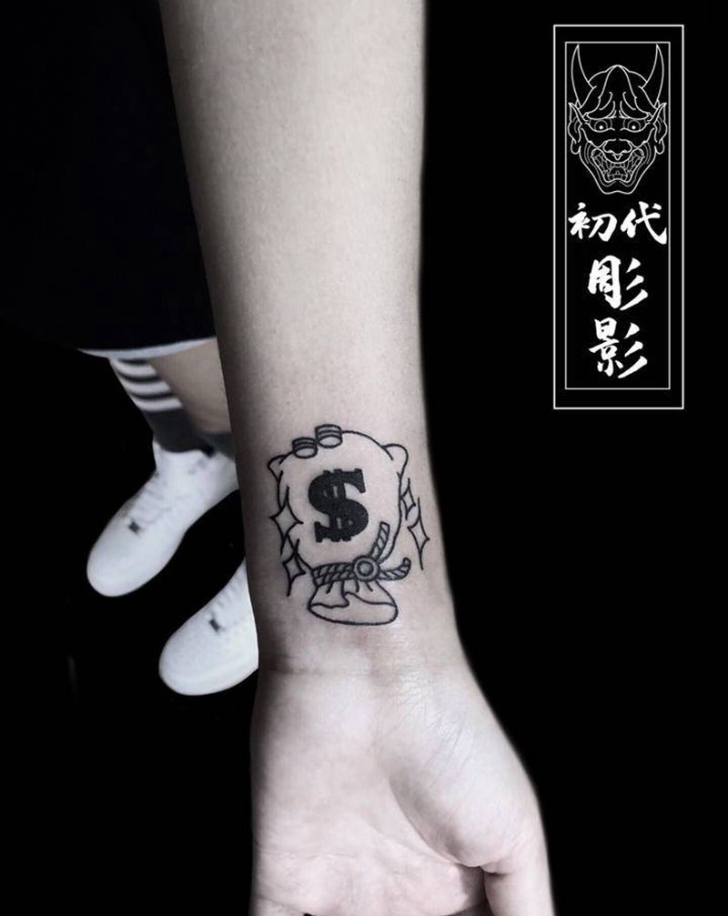 钱袋纹身图片_手臂小清新钱袋纹身图案
