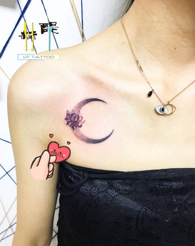 锁骨小清新顾客自带图 元素：月纹身图片_肩部小清新纹身图案
