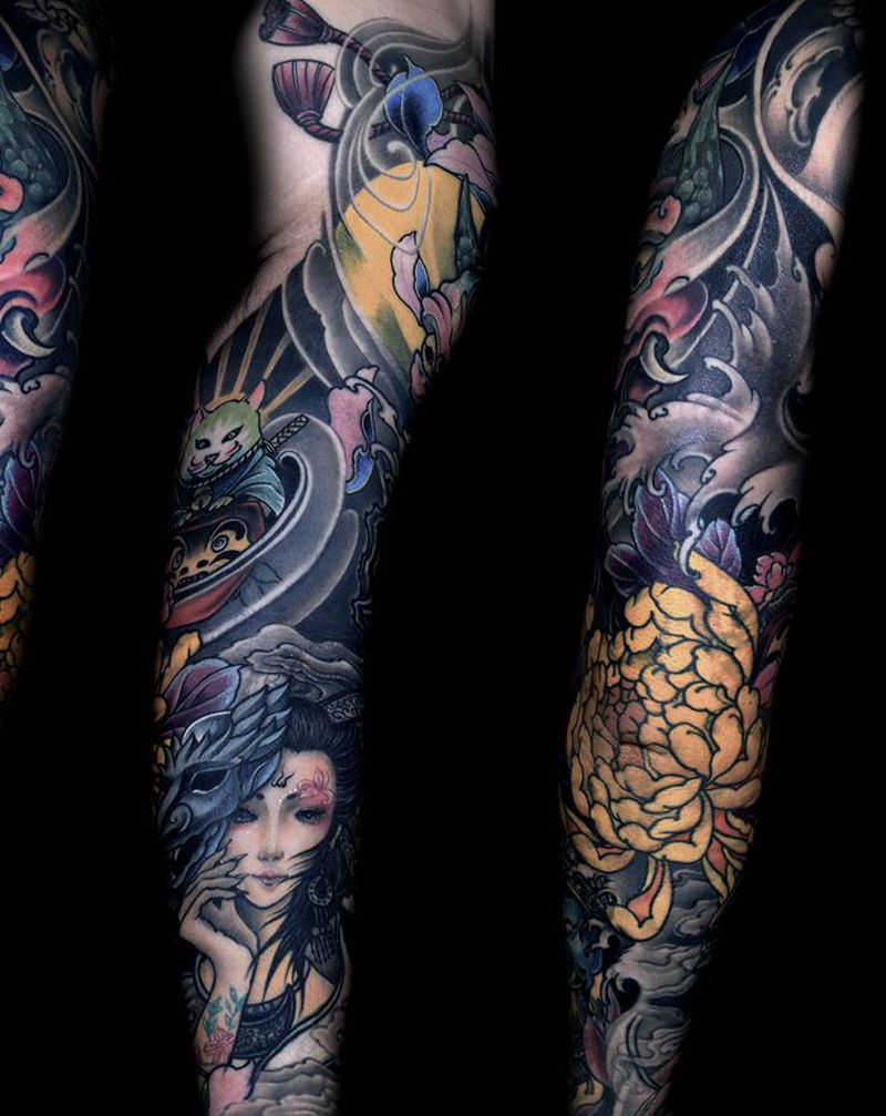 暴力遮盖纹身图片_手臂新传统纹身图案