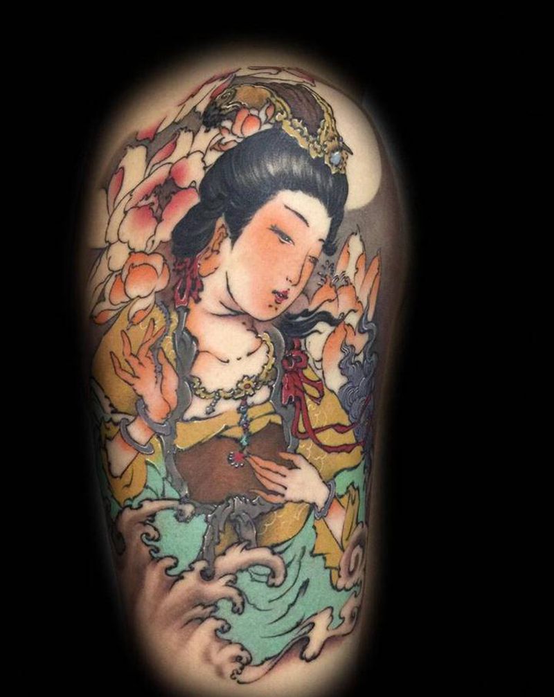 临摹文殊菩萨纹身图片_手臂新传统水彩纹身图案