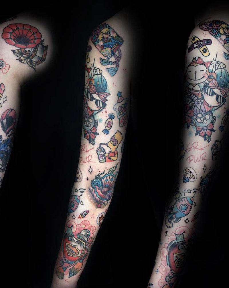 school花臂纹身图片_New School几何纹身图案