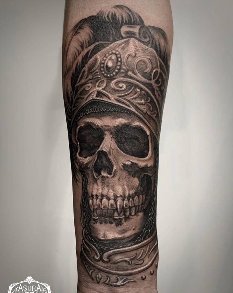 骷髅元帅纹身图片_手臂手部欧美写实版画线汇骷髅纹身图案