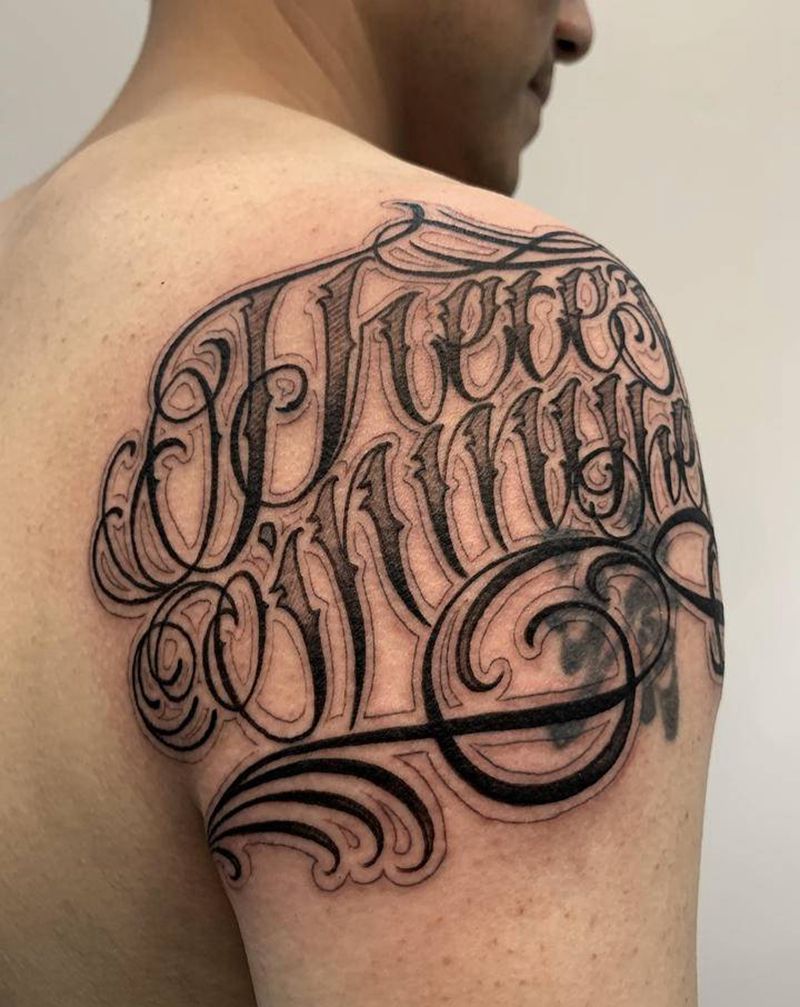 奇卡诺花体字覆盖（未完成）纹身图片_肩部背部花体字覆盖纹身图案