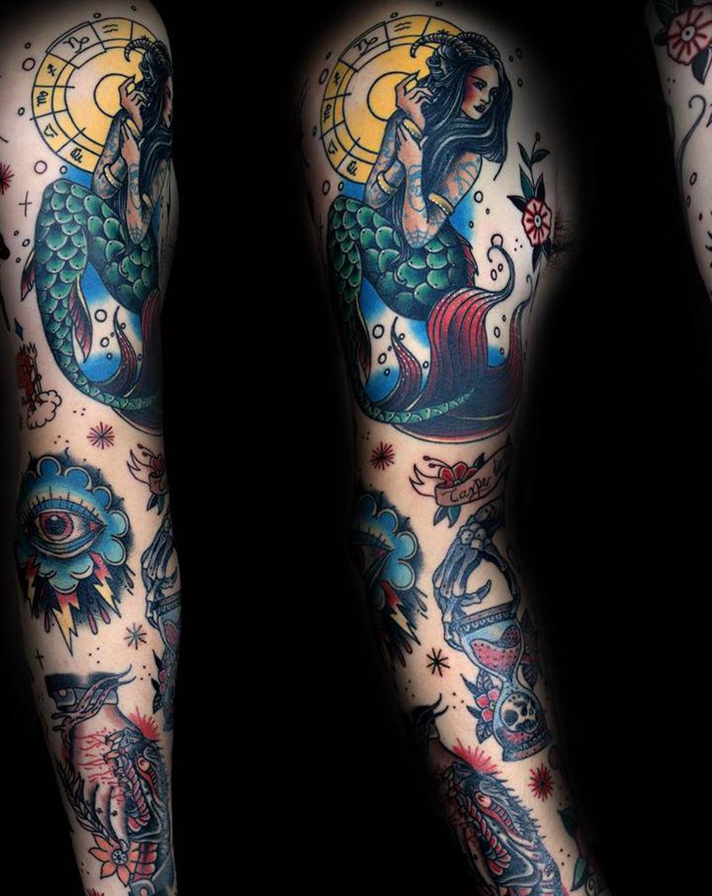 school花臂拼接纹身图片_手臂Old School纹身图案