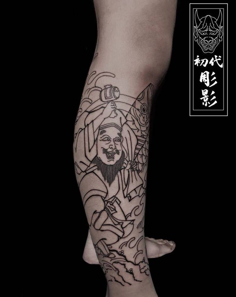 老传统包小腿纹身图片_腿部老传统纹身图案