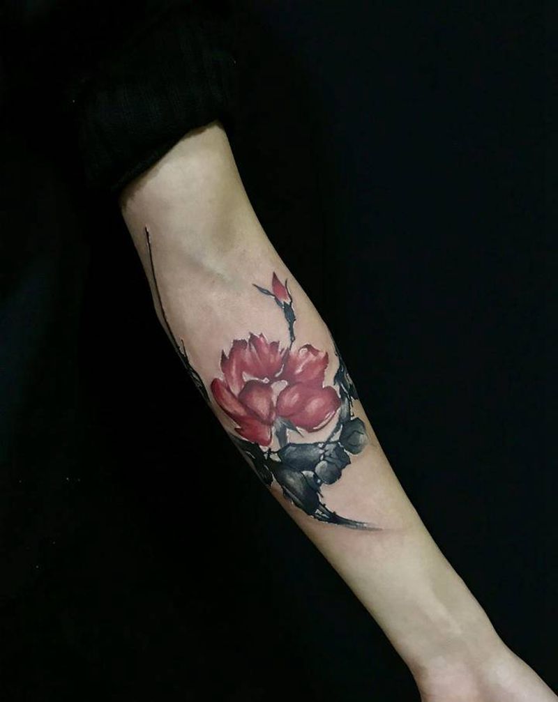 水墨丹青花纹身图片_手臂中国风纹身图案