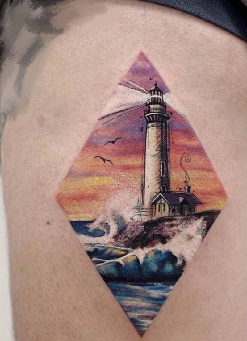 灯塔纹身图片_手臂欧美纹身图案