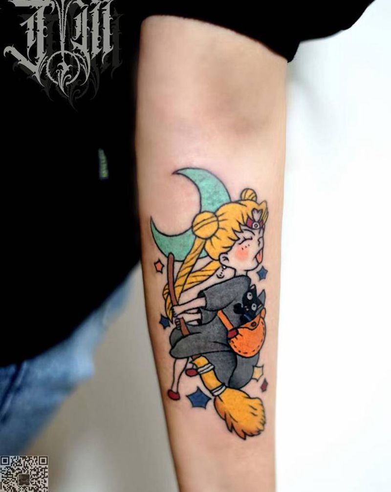 女巫 水冰月纹身图片_Old School纹身图案