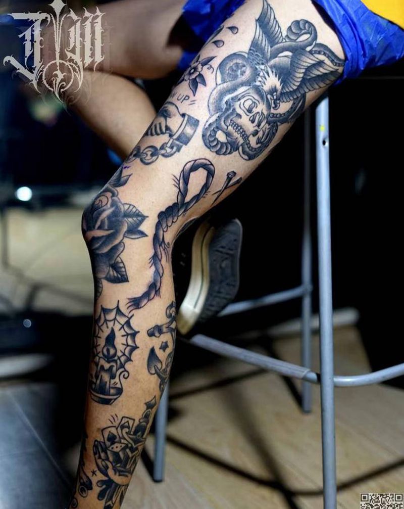 花腿纹身图片_Old School纹身图案