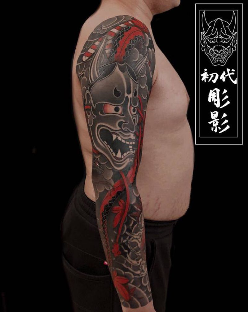 日式传统纹身图片_老传统般若蛇日式传统纹身图案