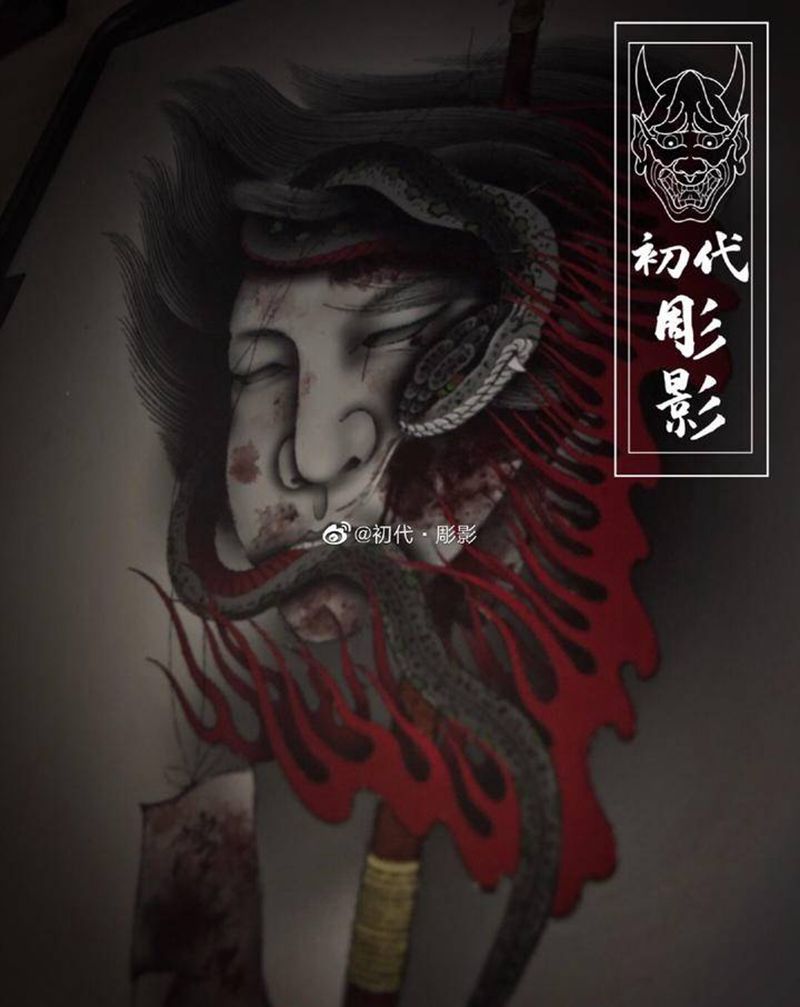 生首纹身图片_老传统纹身图案