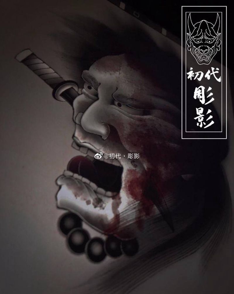 生首纹身图片_老传统纹身图案