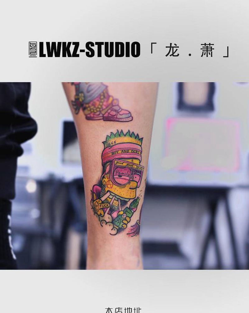school tattoo纹身图片_腿部New School纹身图案