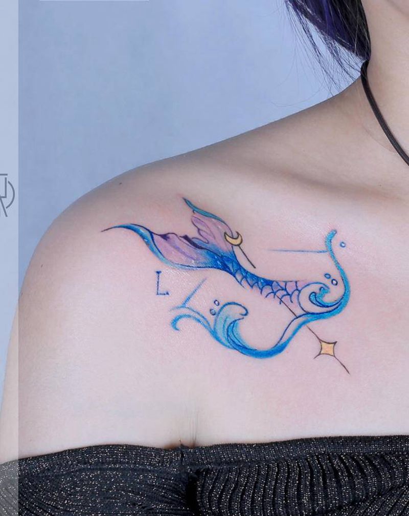 致tattoo出品纹身图片_肩部水彩几何纹身图案
