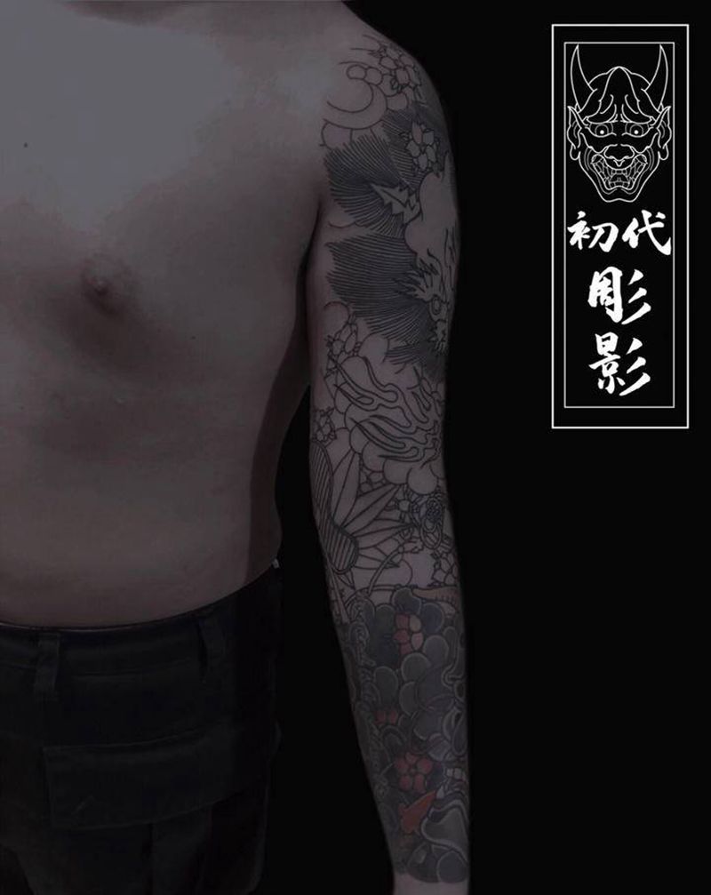 日式传统纹身图片_手臂花体字纹身图案
