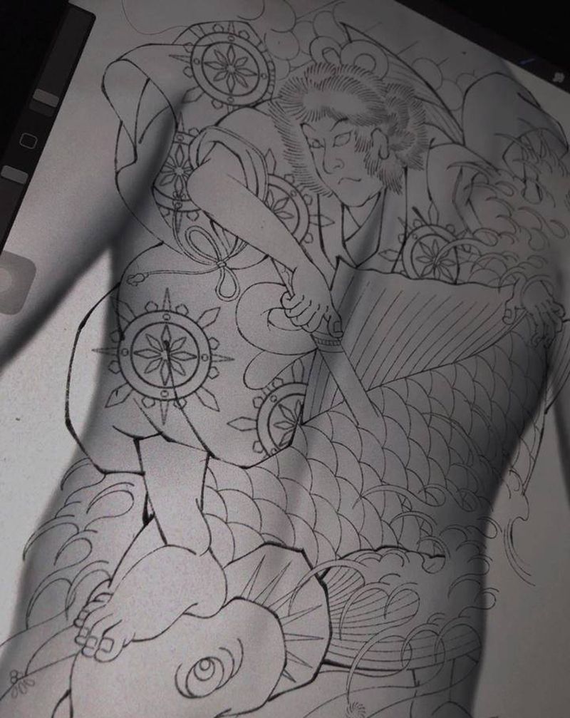 西塔鬼若丸纹身图片_背部老传统日式传统老传统日式满背纹身图案