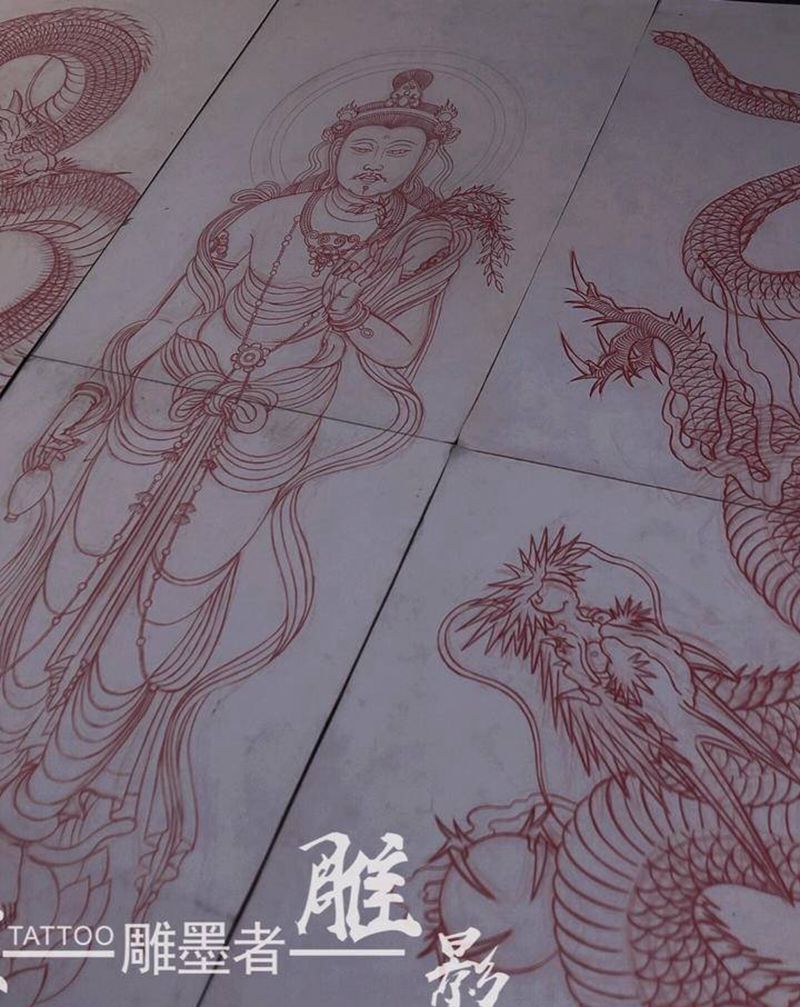 龙纹身图片_老传统新传统龙佛观音纹身图案