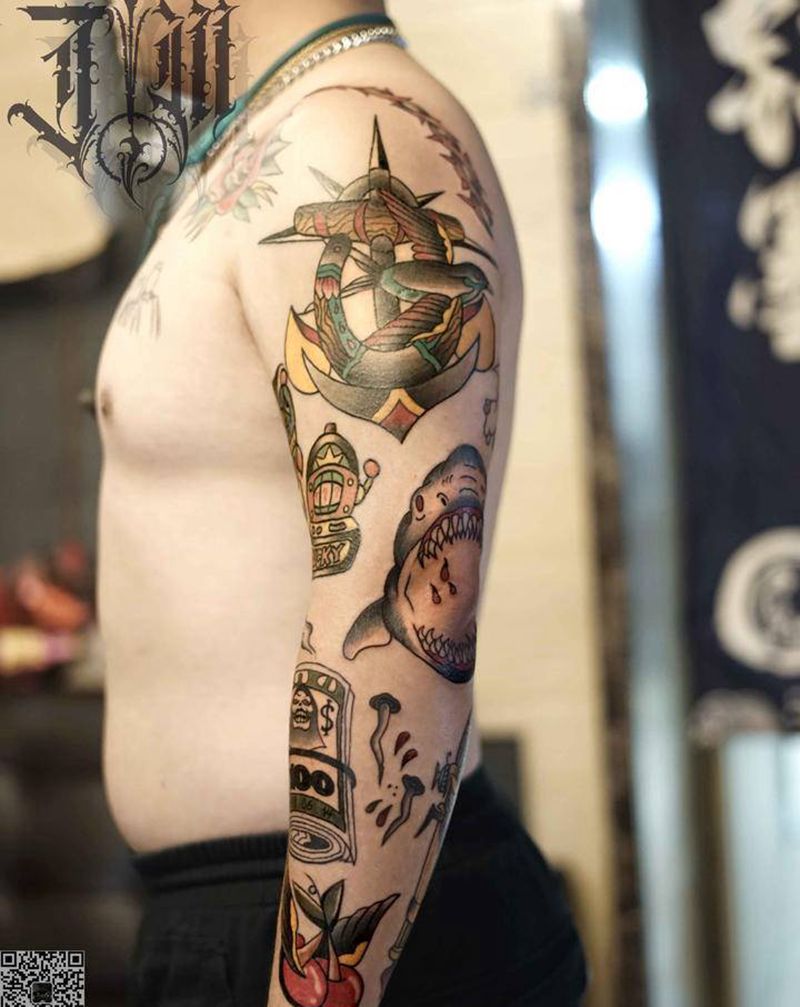 old school花臂纹身图片_Old School纹身图案