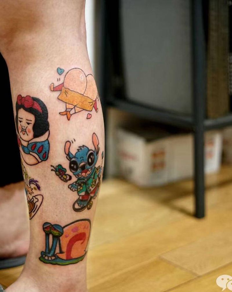 花腿拼接未完成…纹身图片_腿部动漫小图纹身图案