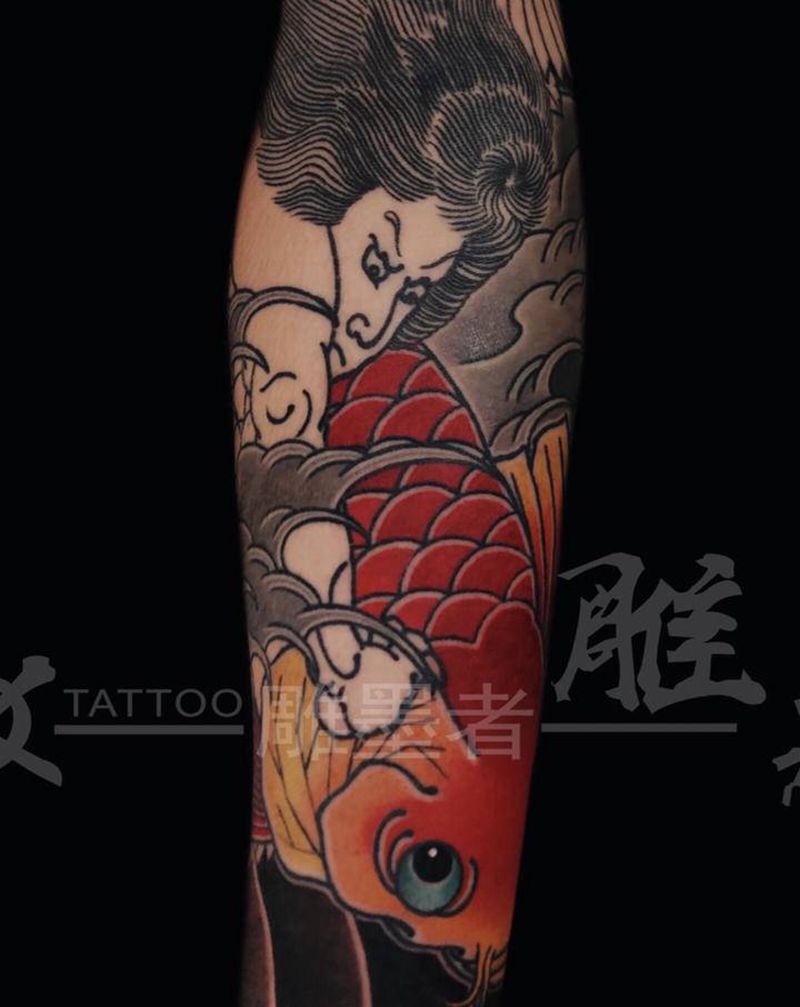 未完成纹身图片_手臂老传统日式传统哈尔滨纹身图案