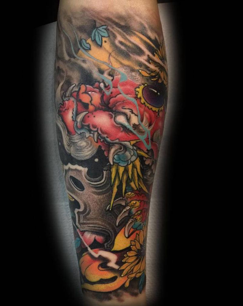 彩色貔貅纹身图片_手臂新传统纹身图案