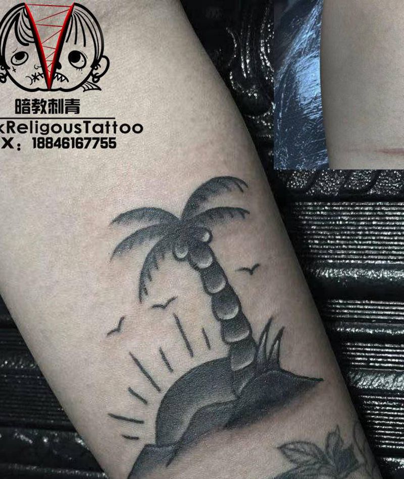 old school椰子树纹身图片_Old School纹身图案