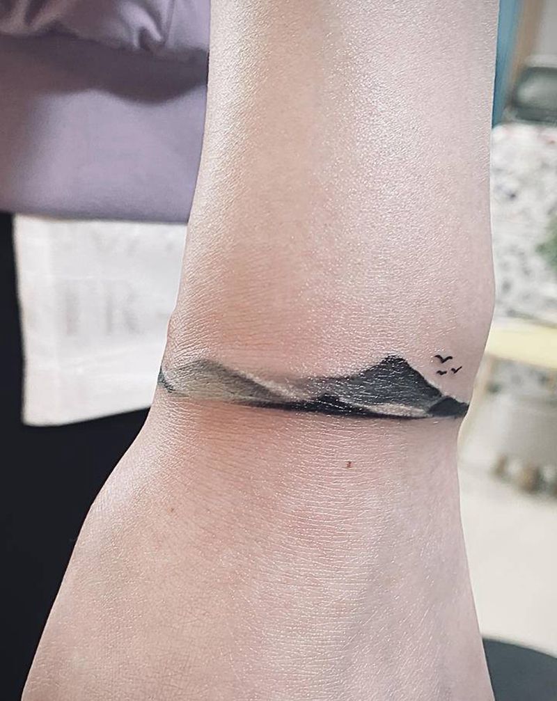 山水纹身图片_手臂水墨纹身图案