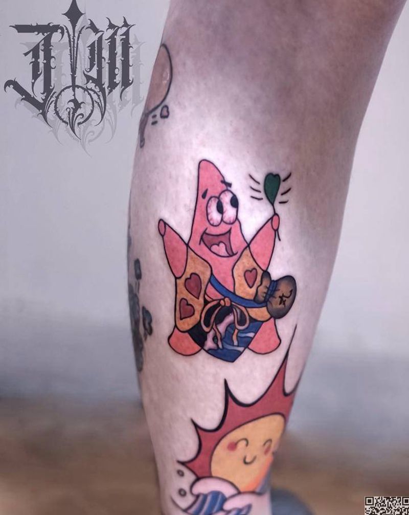 花腿拼接未完成纹身图片_腿部纹身图案