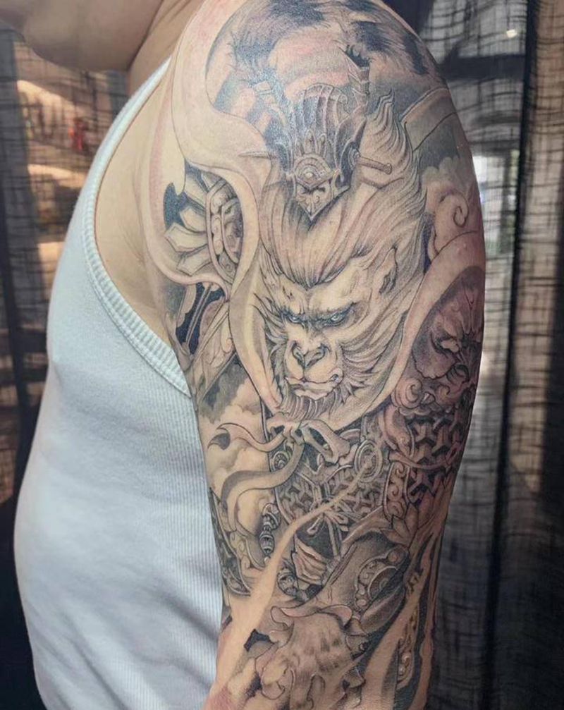 猴子纹身图片_手臂新传统纹身图案