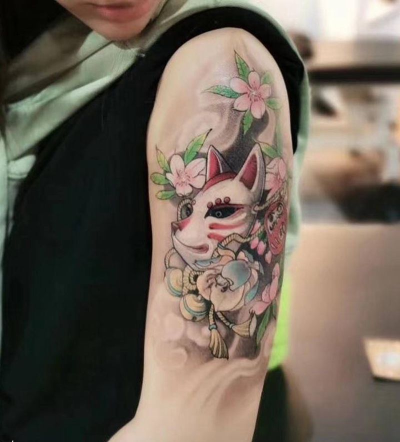 稻荷神纹身图片_手臂新传统纹身图案