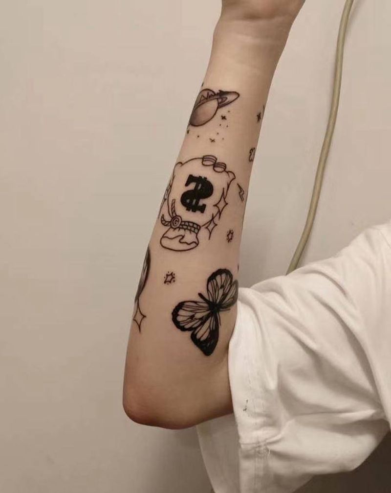 蝴蝶结 钱袋子纹身图片_手臂图腾纹身图案