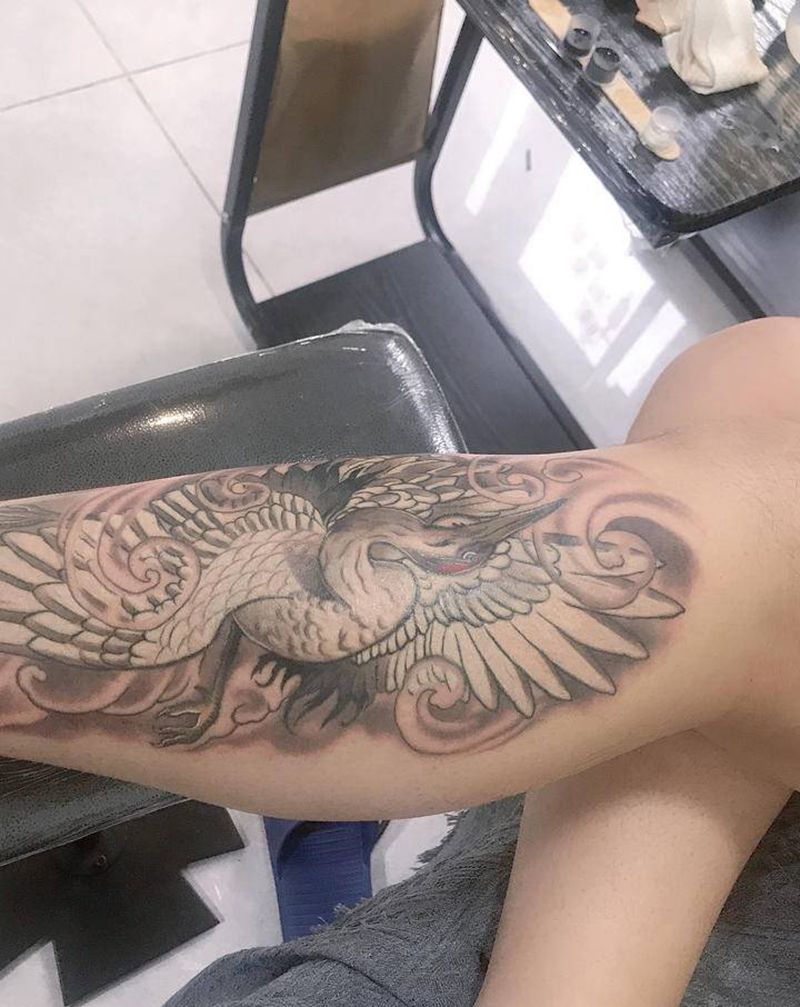 鹤纹身图片_新传统纹身图案