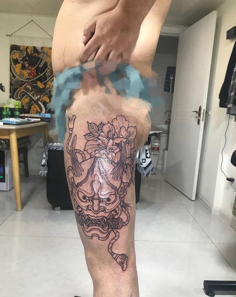 般若纹身图片_大腿般若纹身图案