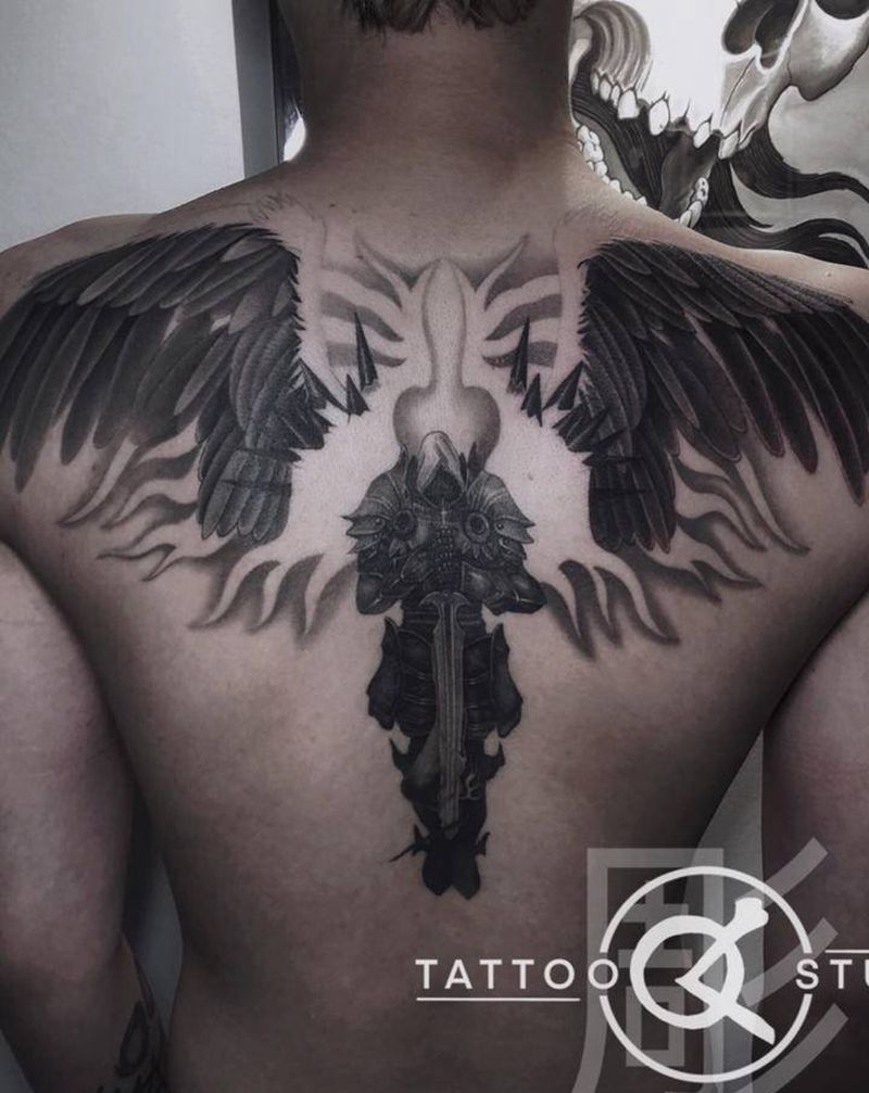 大天使纹身图片_背部欧美写实纹身图案