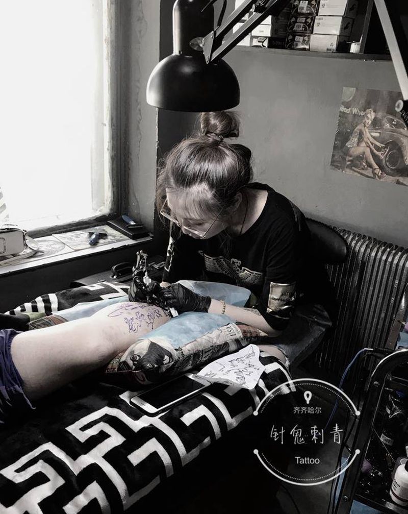 针鬼，媛纹身图片_腿部手臂新传统水墨纹身图案