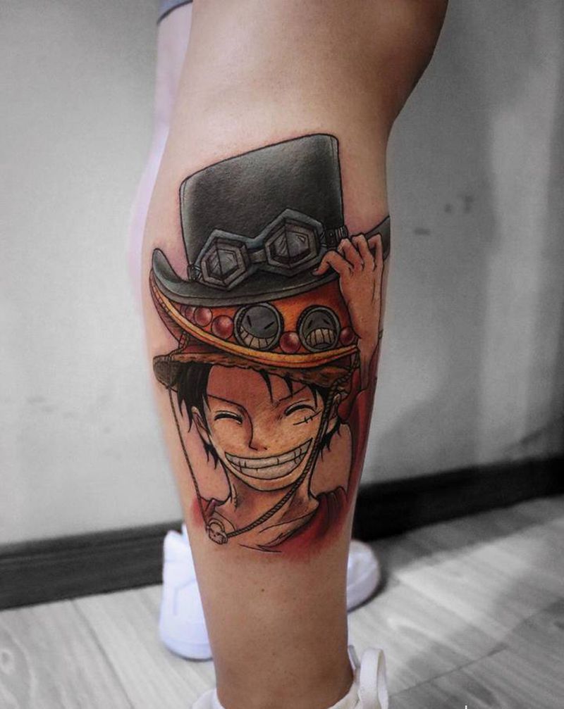 海贼王纹身图片_腿部New School海贼王路飞纹身图案