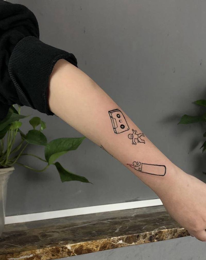 今日拼接纹身图片_手臂Old School纹身图案