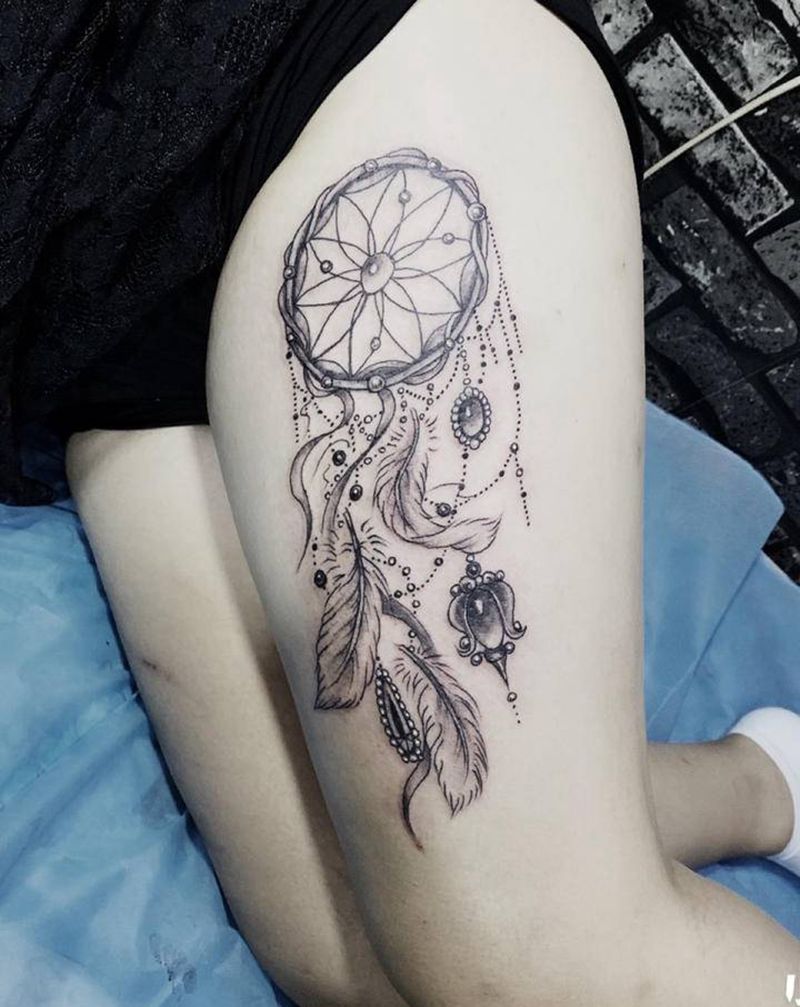 捕梦网纹身图片_腿部臀部捕梦网纹身图案