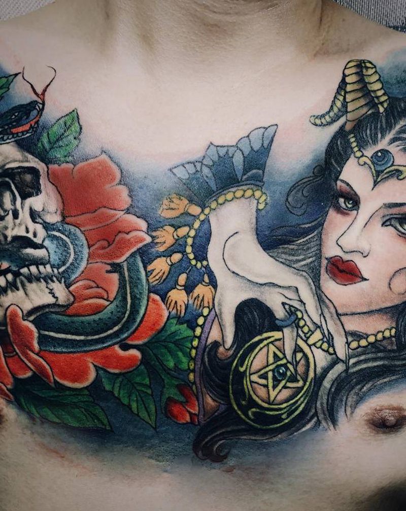 花胸纹身图片_胸部腹部New School纹身图案