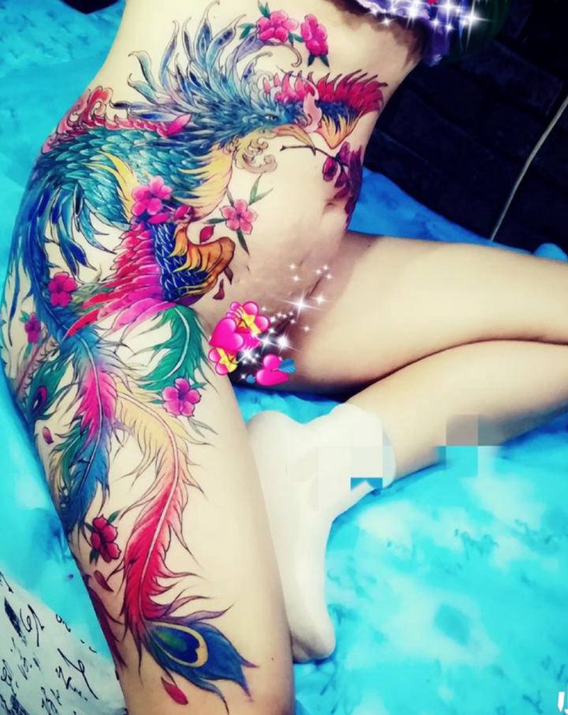 凤凰纹身图片_腰部腿部老传统纹身图案