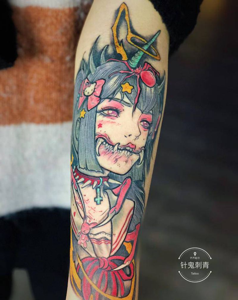 生化萝莉纹身图片_手部手臂纹身图案