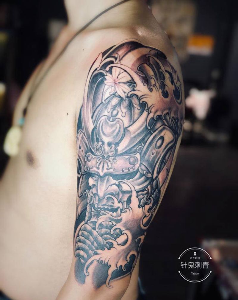 鬼武士纹身图片_手臂新传统纹身图案