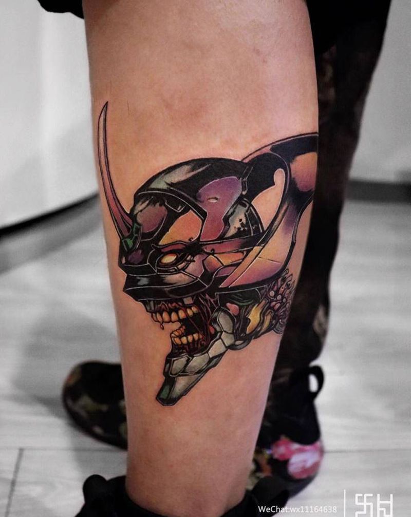 新世纪福音战士纹身图片_腿部New SchoolEva 二次元纹身图案