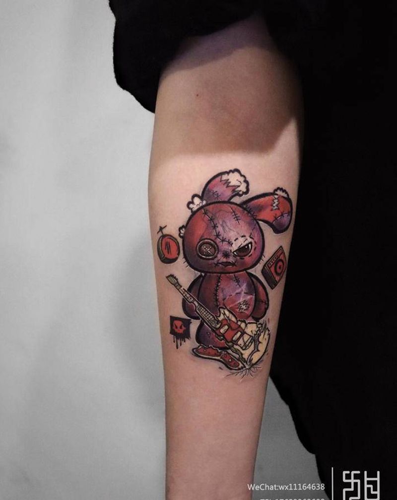 脏脏兔  遮盖纹身图片_手臂New School兔子暗黑纹身图案