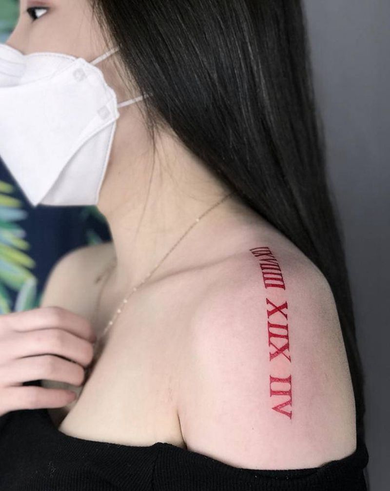 罗马数字纹身图片_肩部纹身图案