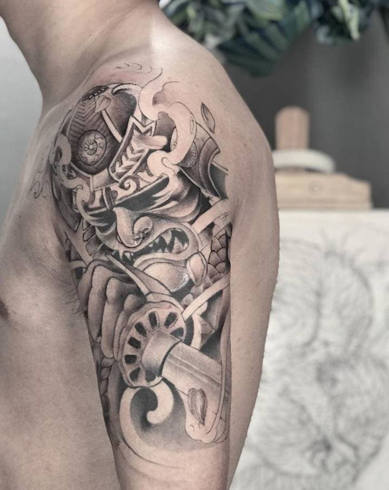 鬼武士纹身图片_手臂纹身图案