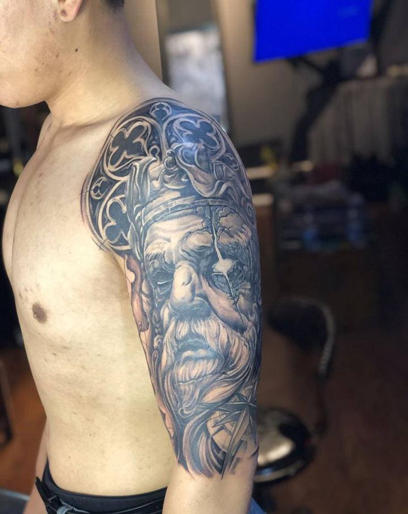 波塞冬纹身图片_手臂纹身图案