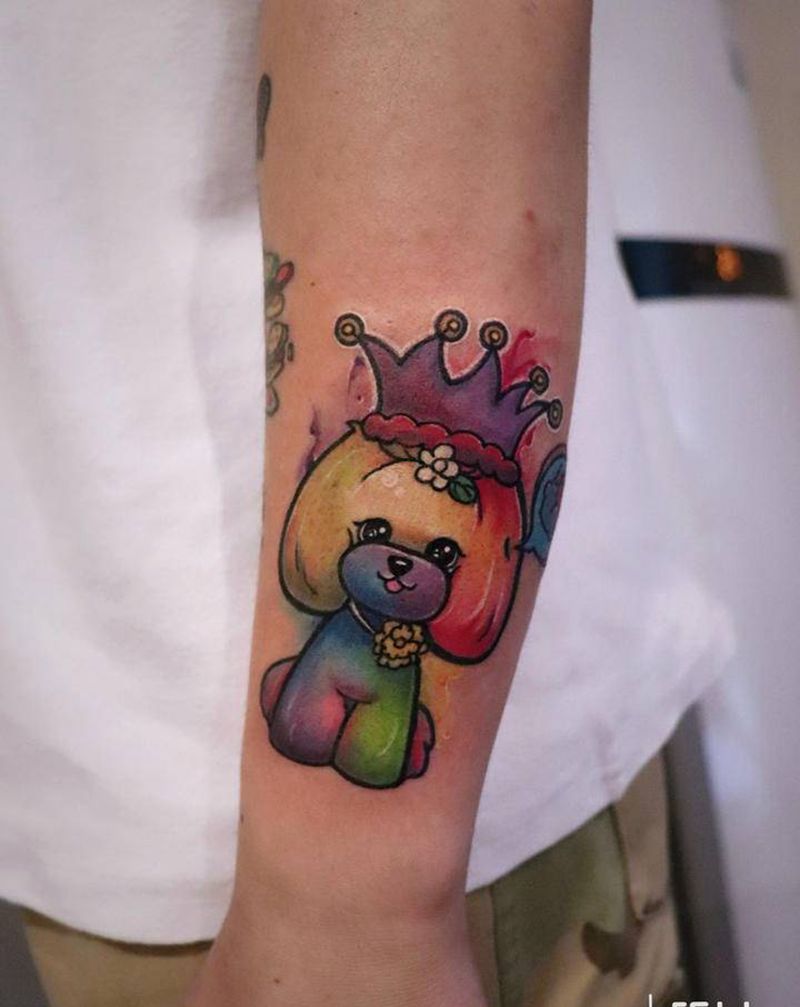 狗狗纹身纹身图片_手臂水彩狗宠物纹身图案