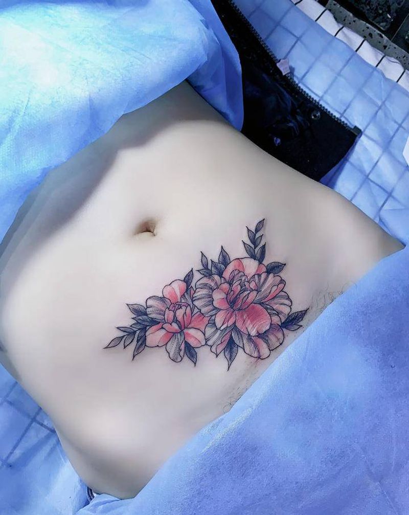 腹部遮盖纹身图片_老传统新传统纹身图案