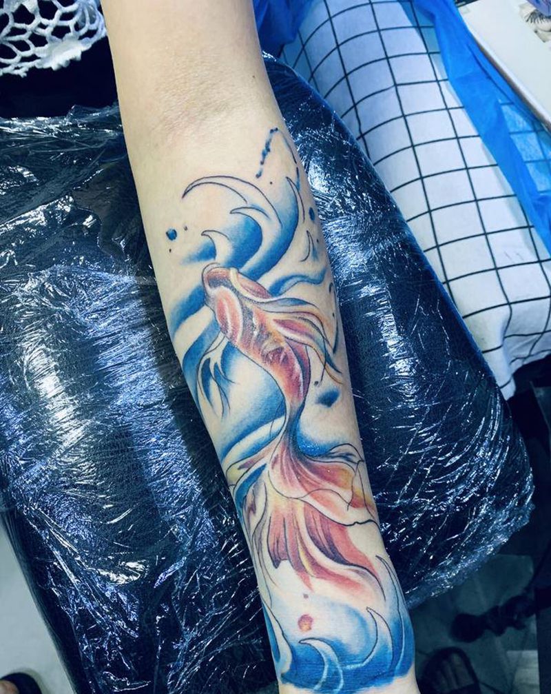 小臂水彩鱼纹身图片_手臂手部水彩纹身图案